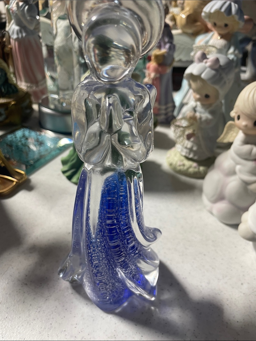 Handblown Blue Glass Angel Figurine - Decorative Home Art